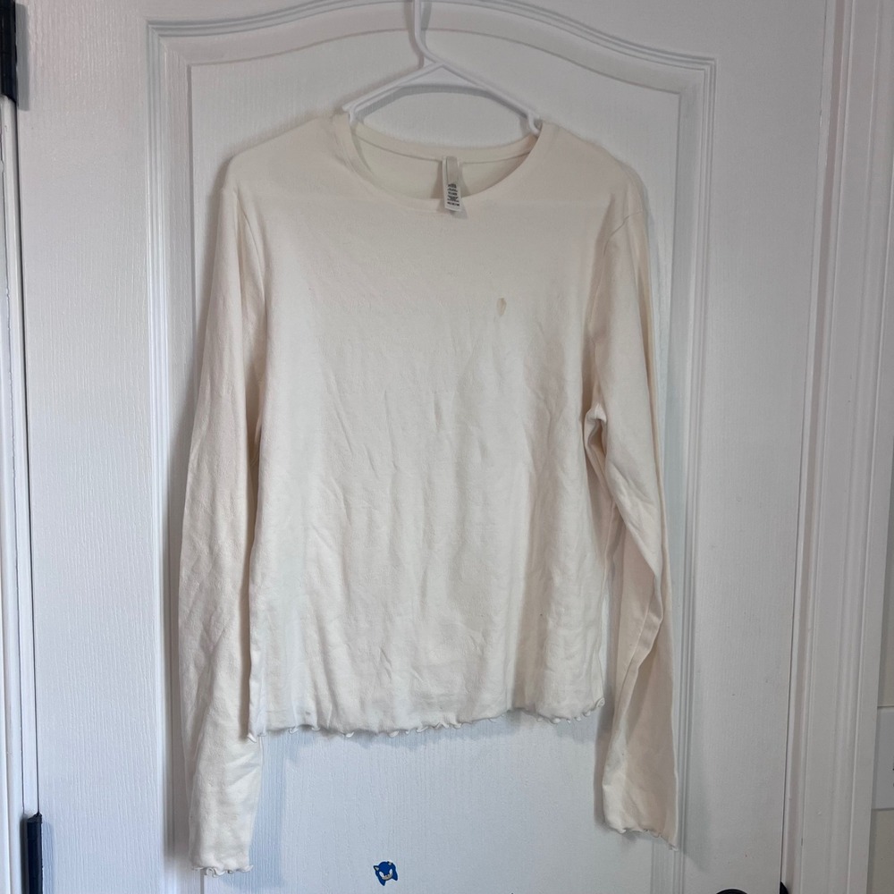Skims Womens Cream Pointelle Knit Long Sleeve Lettuce Edge Top Size 4X RN 158973